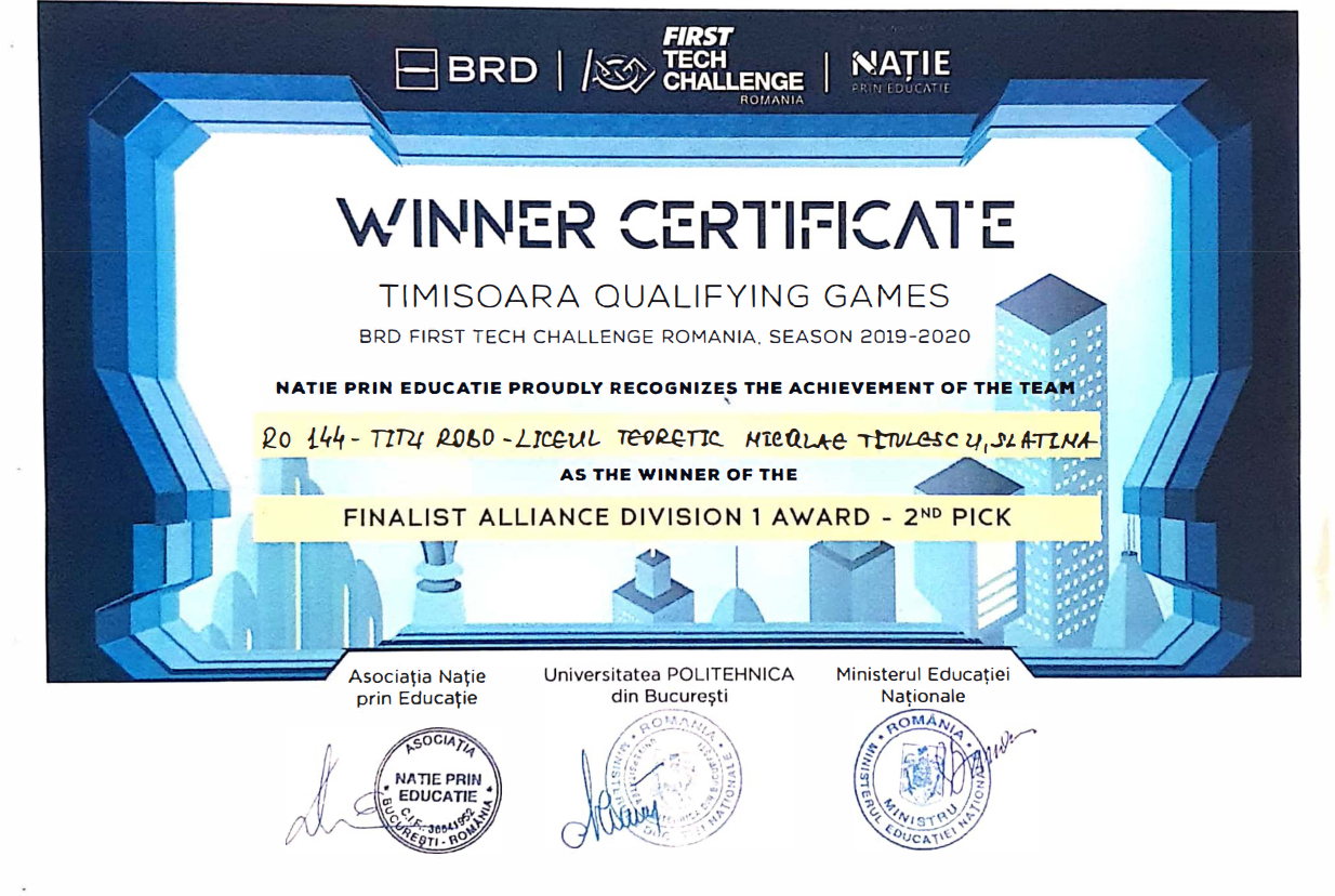 2nd pick - Division Award 2019-2020